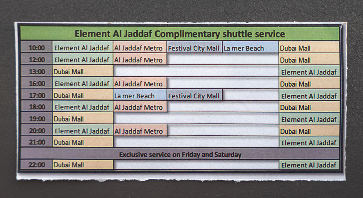  Shuttle service schedule 