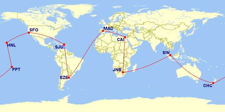 Possible Star Alliance round-the-world route