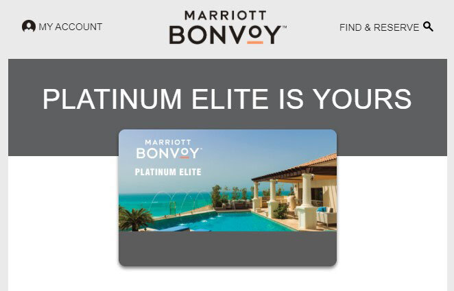 Email from Marriott Bonvoy upon reaching 50 nights.