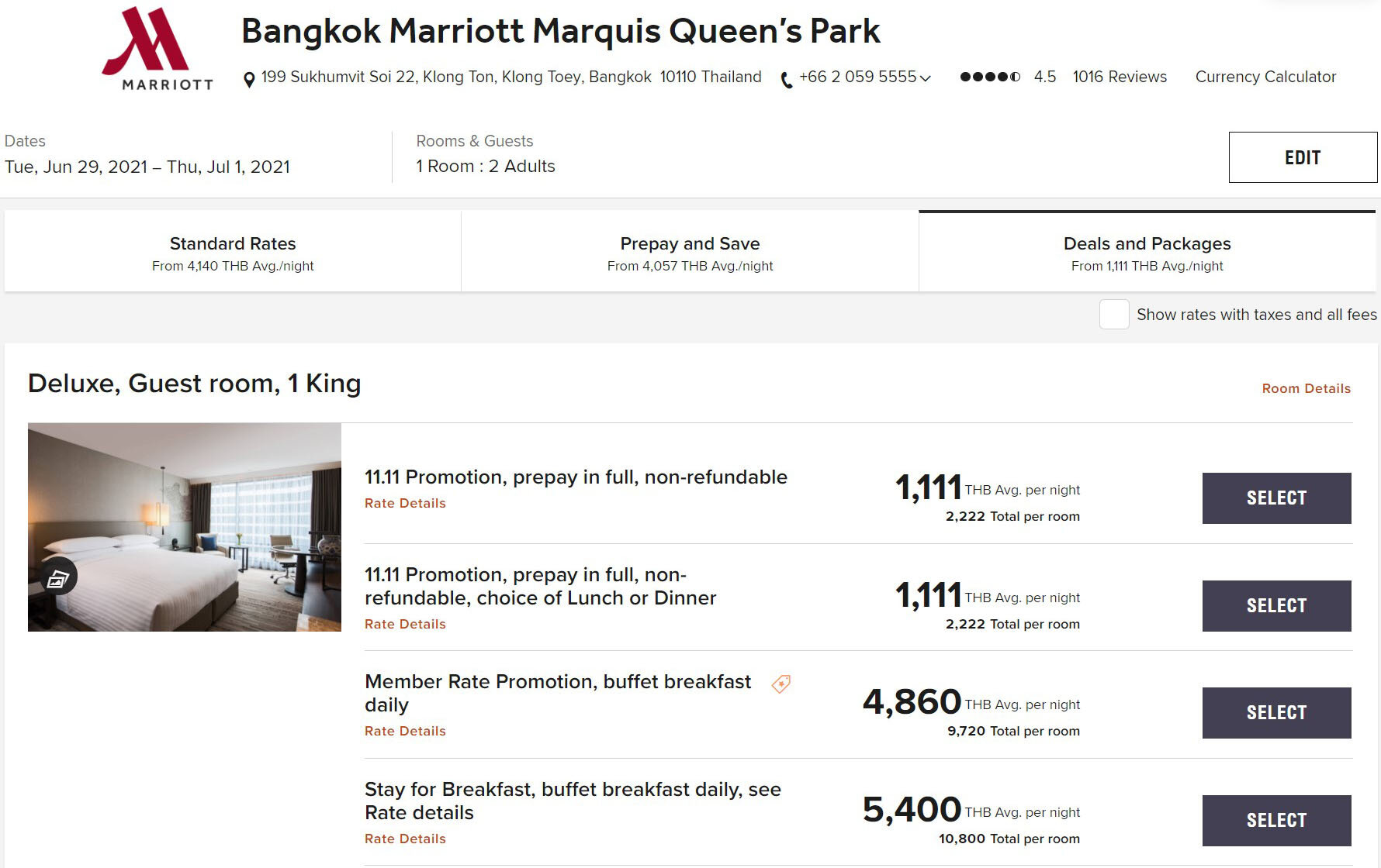 Booking page on marriott.com