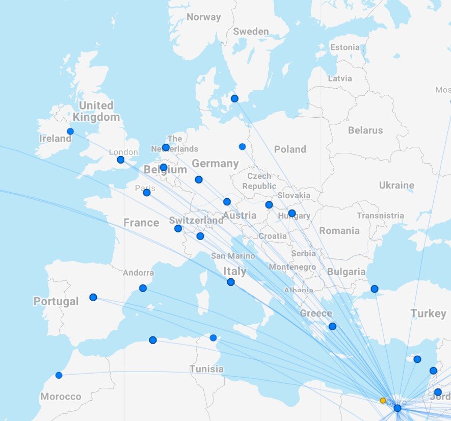 EgyptAir’s European routes