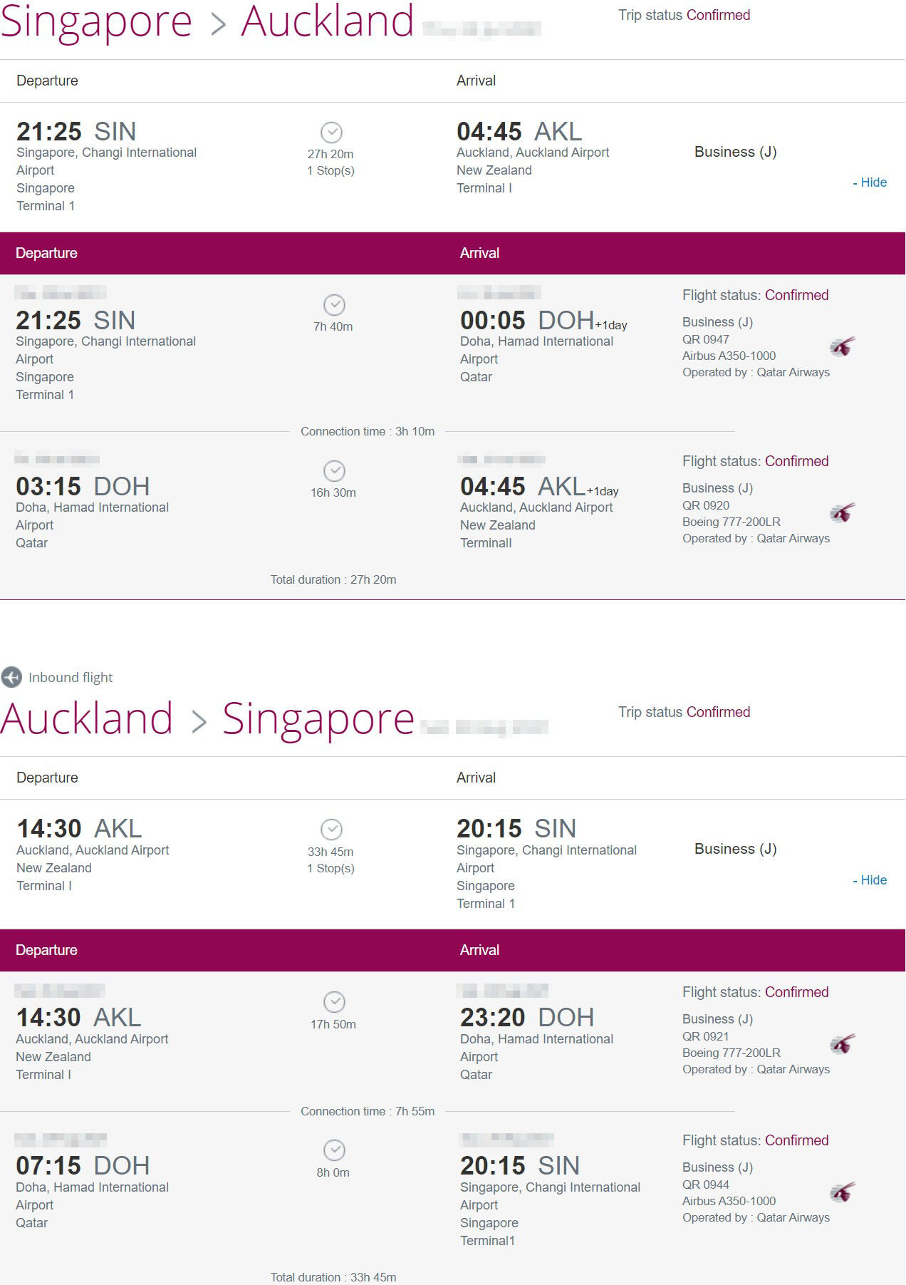qatar airways travel itinerary