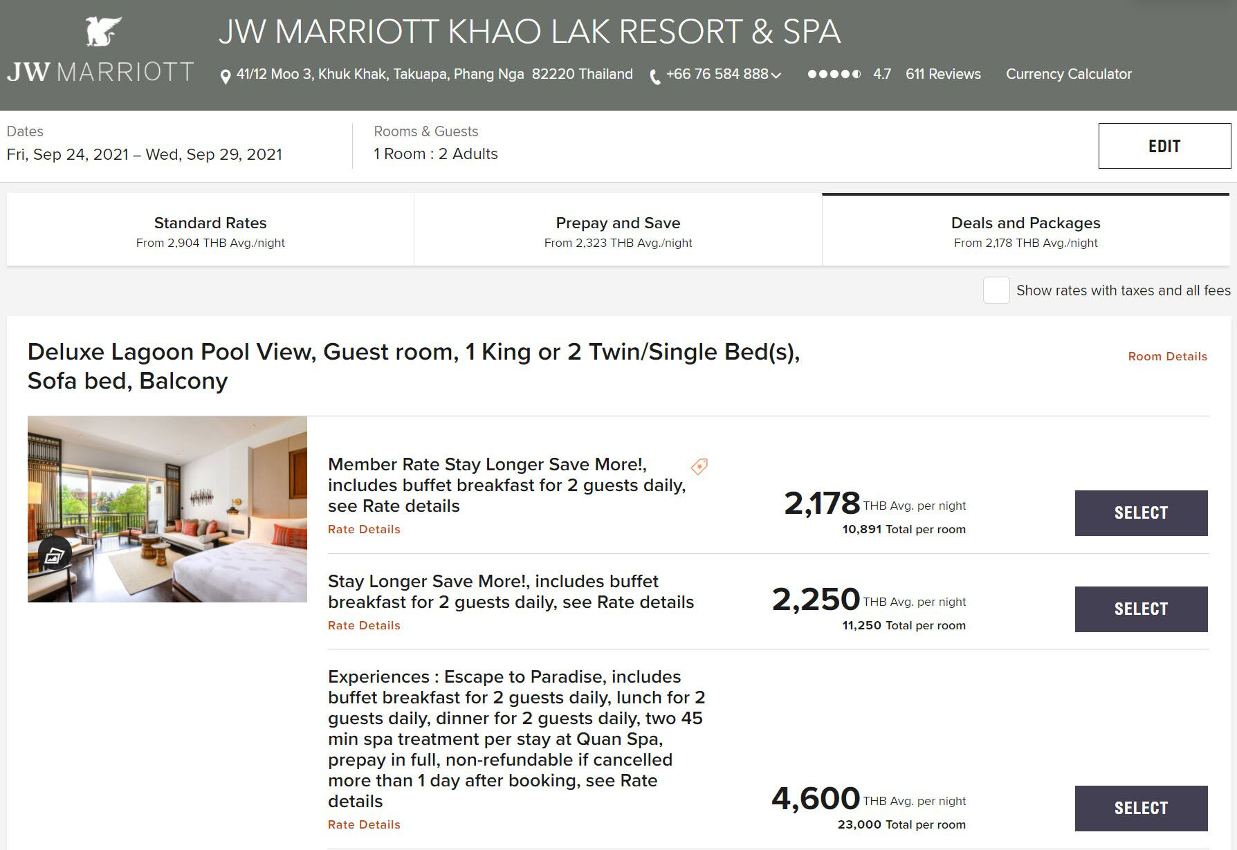 Booking page on marriott.com