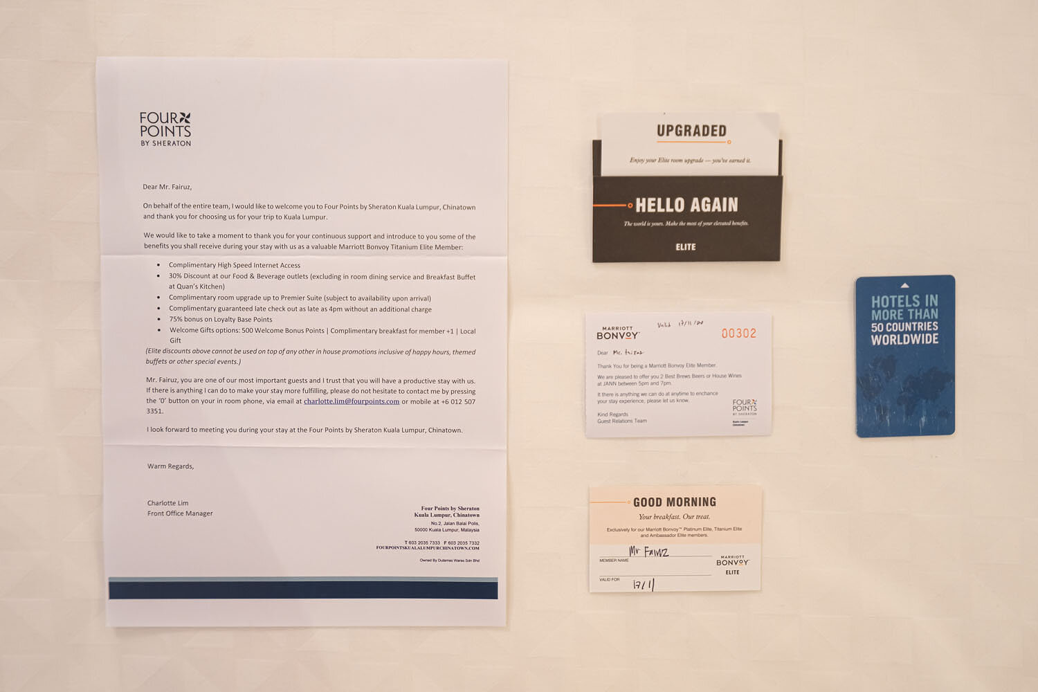  Welcome letter and drink vouchers 